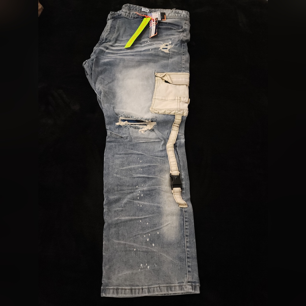 Smoke Rise Cargo Pocket Distressed Jeans Big And Tall